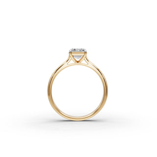 Emerald Lab Grown Diamond Four Prong Solitaire Ring in yellow gold, view 2
