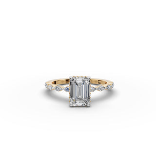 Emerald Lab Grown Diamond Hidden Accent Solitaire Ring in yellow gold, front view