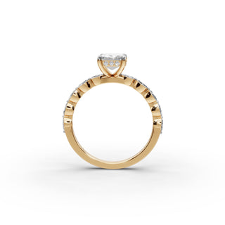 Emerald Lab Grown Diamond Hidden Accent Solitaire Ring in yellow gold, view 2