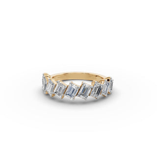 Emerald Lab Grown Diamond Nine Stone Band in yellow gold, front view