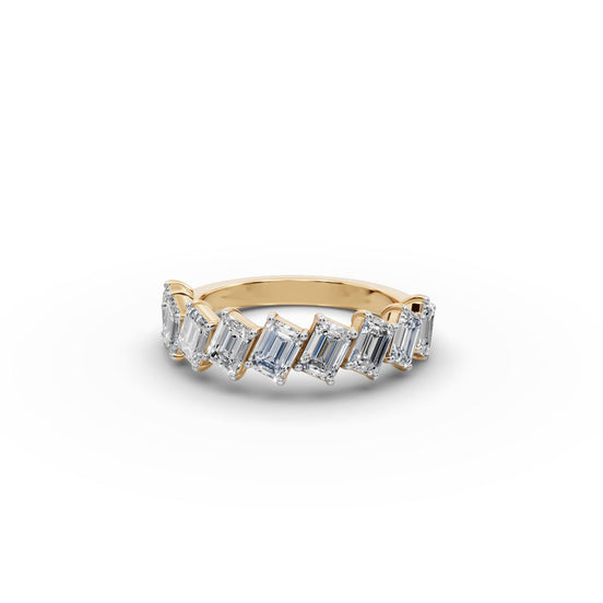 Emerald Lab Grown Diamond Nine Stone Band in yellow gold, front view