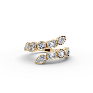 Emerald Lab Grown Diamond Statement Ring with Mixed Shape Accents in yellow gold, front view