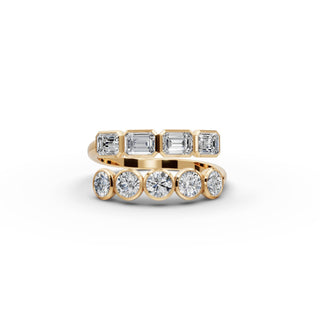 Emerald Lab Grown Diamond Statement Ring with Round Accents in yellow gold, front view