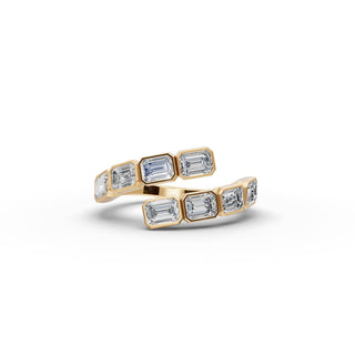Emerald Lab Grown Diamond Statement Ring in yellow gold, front view