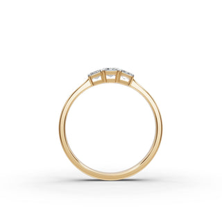 Emerald Lab Grown Diamond Three Stone Ring in yellow gold, view 2