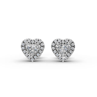 Heart Lab Grown Diamond Halo Stud Earrings in silver, front view