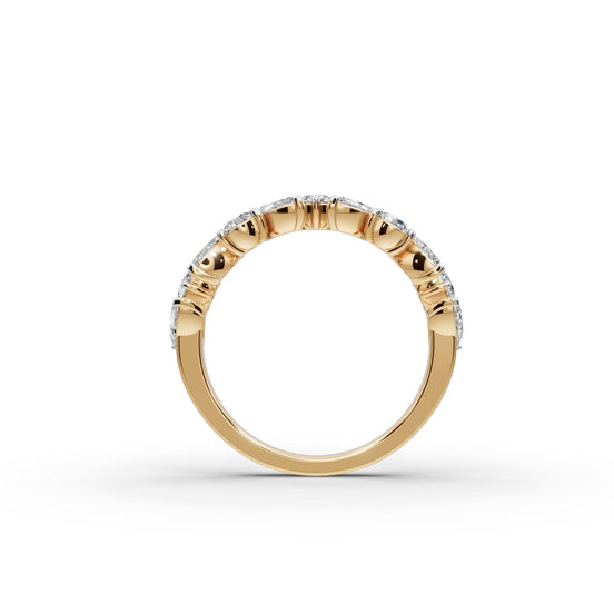 Marquise and Round Lab Grown Diamond Eleven Stone Band in yellow gold, view 2