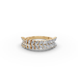 Marquise Lab Grown Diamond Band in yellow gold, front view