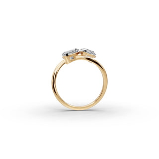 Marquise Lab Grown Diamond Basket Set Toi et Moi Ring in yellow gold, front view