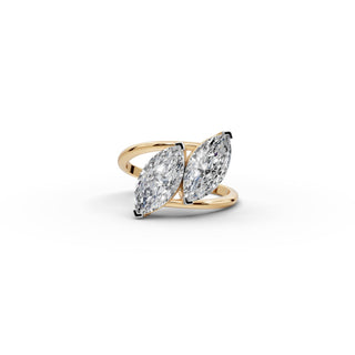 Marquise Lab Grown Diamond Basket Set Toi et Moi Ring in yellow gold, view 2