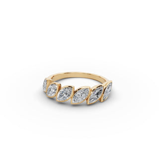 Marquise Lab Grown Diamond Bezel Six Stone Band in yellow gold, front view