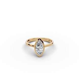 Marquise Lab Grown Diamond Bezel Solitaire Ring in yellow gold, front view