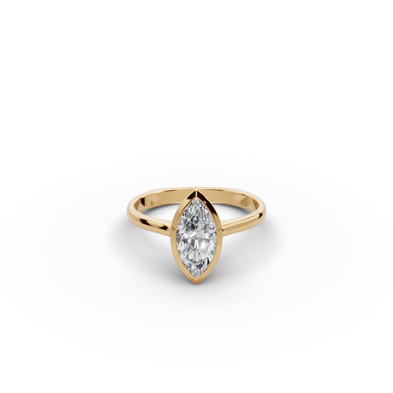 Marquise Lab Grown Diamond Bezel Solitaire Ring in yellow gold, front view