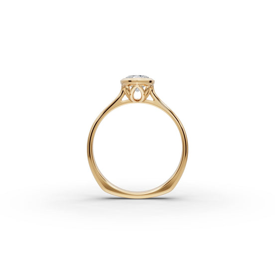 Marquise Lab Grown Diamond Bezel Solitaire Ring in yellow gold, view 2