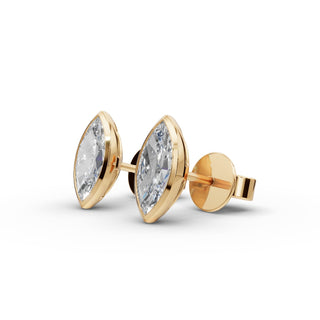 Marquise Lab Grown Diamond Bezel Stud Earrings in yellow gold, front view