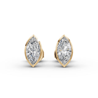 Marquise Lab Grown Diamond Bezel Stud Earrings in yellow gold, view 2