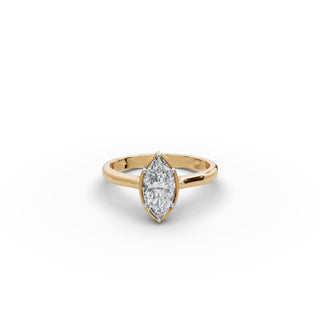 Marquise Lab Grown Diamond Four Prong Solitaire Ring in yellow gold, front view