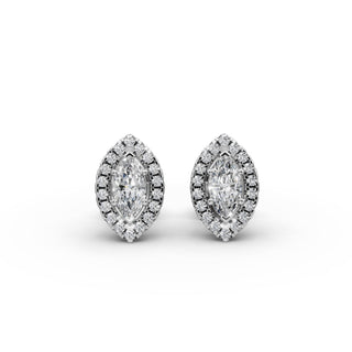 Marquise Lab Grown Diamond Halo Stud Earrings in silver, front view