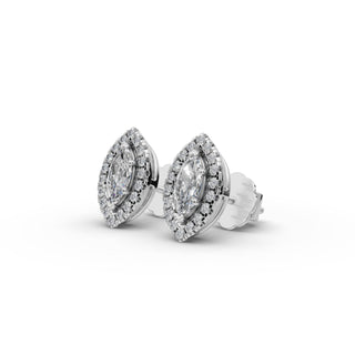 Marquise Lab Grown Diamond Halo Stud Earrings in silver, view 2