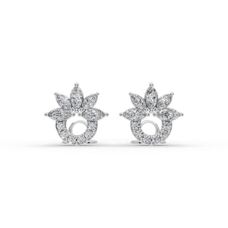 Marquise Lab Grown Diamond Petal Cluster Stud Earrings in silver, front view