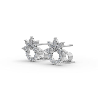 Marquise Lab Grown Diamond Petal Cluster Stud Earrings in silver, view 2