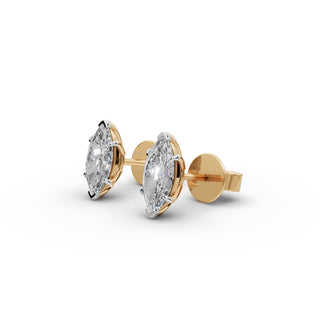 Marquise Lab Grown Diamond Six Prong Stud Earrings in yellow gold, front view