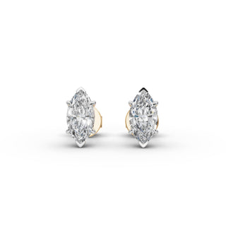 Marquise Lab Grown Diamond Six Prong Stud Earrings in yellow gold, view 2