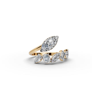 Marquise Lab Grown Diamond Statement Ring with Mixed Shape Accents in yellow gold, front view