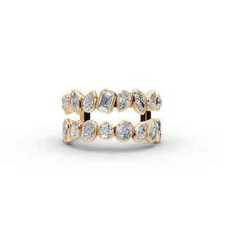 Mixed Shape Lab Grown Diamond Bezel Band in yellow gold, front view