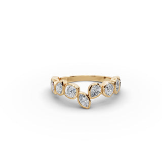 Mixed Shape Lab Grown Diamond Bezel Nine Stone Band in yellow gold, front view