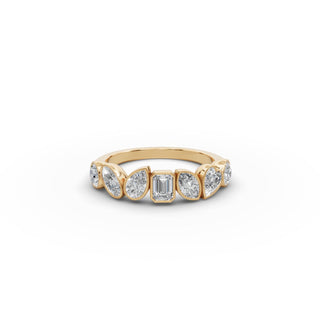 Mixed Shape Lab Grown Diamond Bezel Seven Stone Band in yellow gold, front view