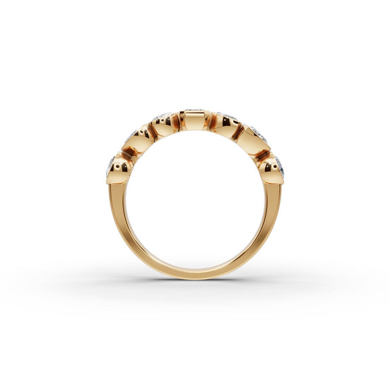 Mixed Shape Lab Grown Diamond Bezel Seven Stone Band in yellow gold, view 2