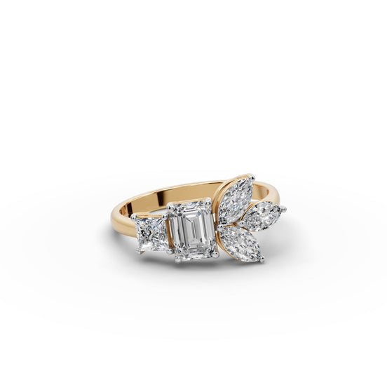Mixed Shape Lab Grown Diamond Five Stone Band in yellow gold, front view