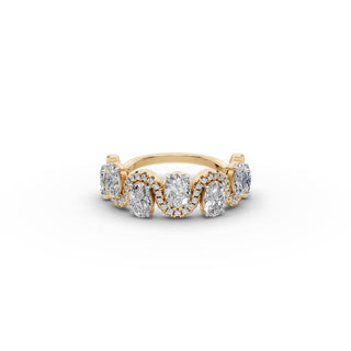 Oval and Round Lab Grown Diamond Band in yellow gold, front view