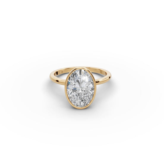Oval Lab Grown Diamond Bezel Solitaire Ring in yellow gold, front view