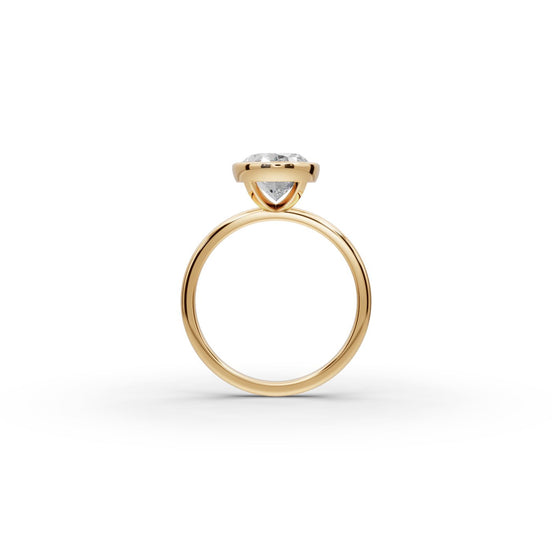 Oval Lab Grown Diamond Bezel Solitaire Ring in yellow gold, view 2