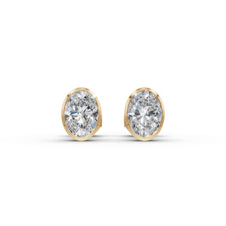 Oval Lab Grown Diamond Bezel Stud Earrings in yellow gold, view 2