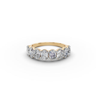 Oval Lab Grown Diamond Eight Stone Band in yellow gold, front view