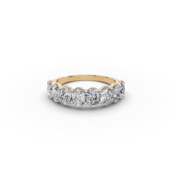 Oval Lab Grown Diamond Eight Stone Band in yellow gold, front view