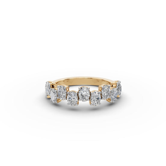 Oval Lab Grown Diamond Eleven Stone Band in yellow gold, front view