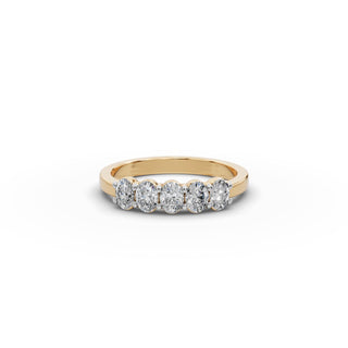 Oval Lab Grown Diamond Five Stone Band in yellow gold, front view