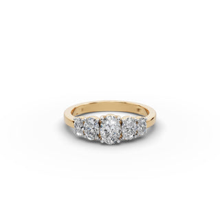 Oval Lab Grown Diamond Five Stone Ring in yellow gold, front view