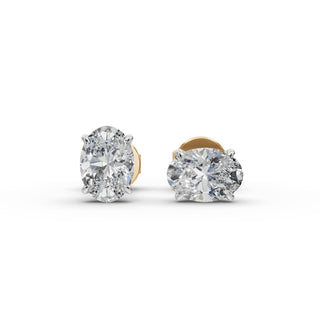 Oval Lab Grown Diamond Four Prong Stud Earrings in yellow gold, view 2