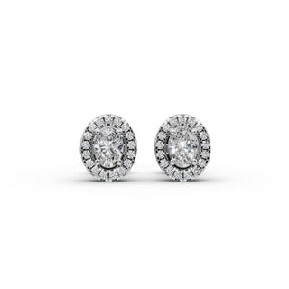 Oval Lab Grown Diamond Halo Stud Earrings in silver, front view