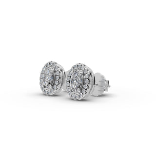Oval Lab Grown Diamond Halo Stud Earrings in silver, view 2