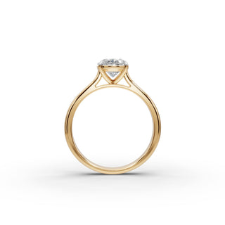 Oval Lab Grown Diamond Petite Four Prong Solitaire Ring in yellow gold, view 2