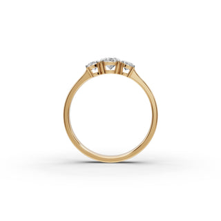 Oval Lab Grown Diamond Three Stone Ring in yellow gold, view 2