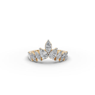 Pear and Marquise Lab Grown Diamond Nine Stone Band in yellow gold, front view