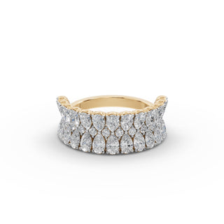 Pear and Round Lab Grown Diamond Band in yellow gold, front view