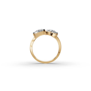 Pear Lab Grown Diamond Basket Set Toi et Moi Ring in yellow gold, front view
